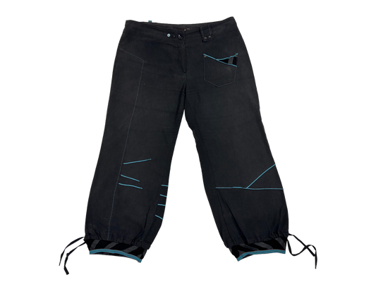 Vintage Black Tech-Style Midi Pants with Blue Stitching