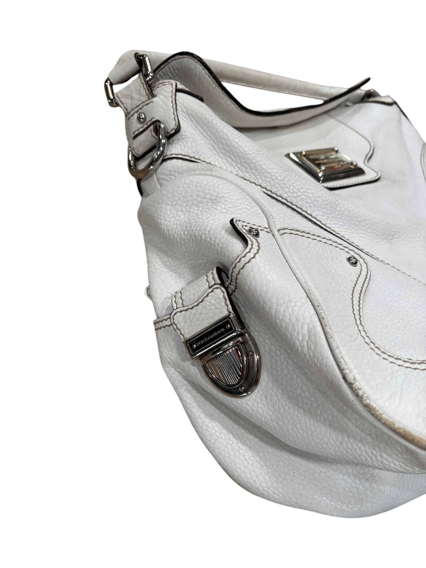 Dolce & Gabbana White Leather Shoulder Bag – Large