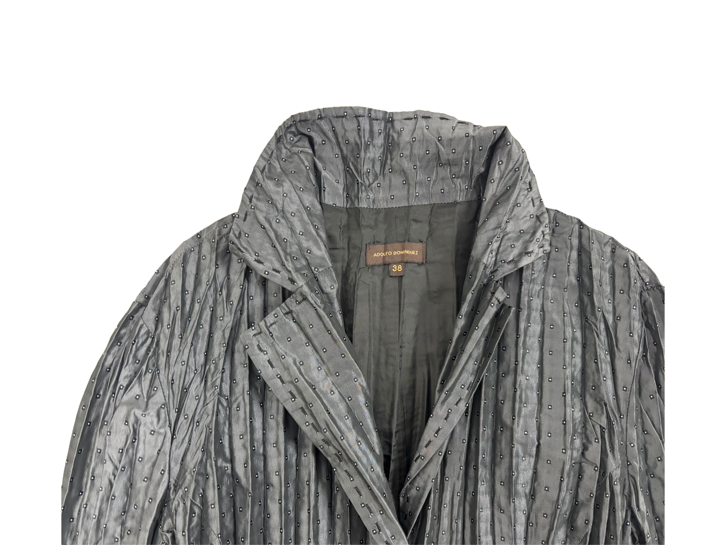 Adolfo Domínguez Pleated Satin Belted Jacket – Petrol Blue