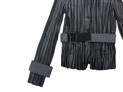 Adolfo Domínguez Pleated Satin Belted Jacket – Petrol Blue