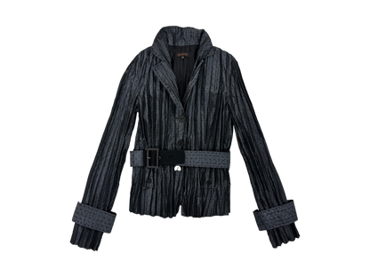 Adolfo Domínguez Pleated Satin Belted Jacket – Petrol Blue