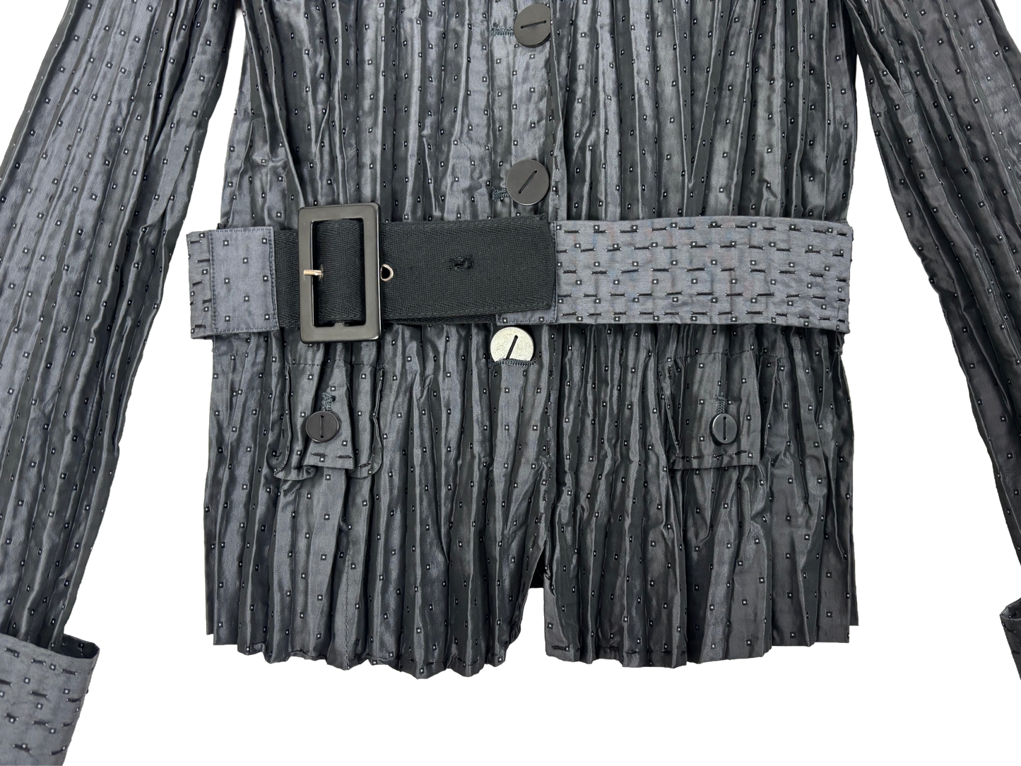 Adolfo Domínguez Pleated Satin Belted Jacket – Petrol Blue