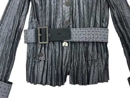 Adolfo Domínguez Pleated Satin Belted Jacket – Petrol Blue