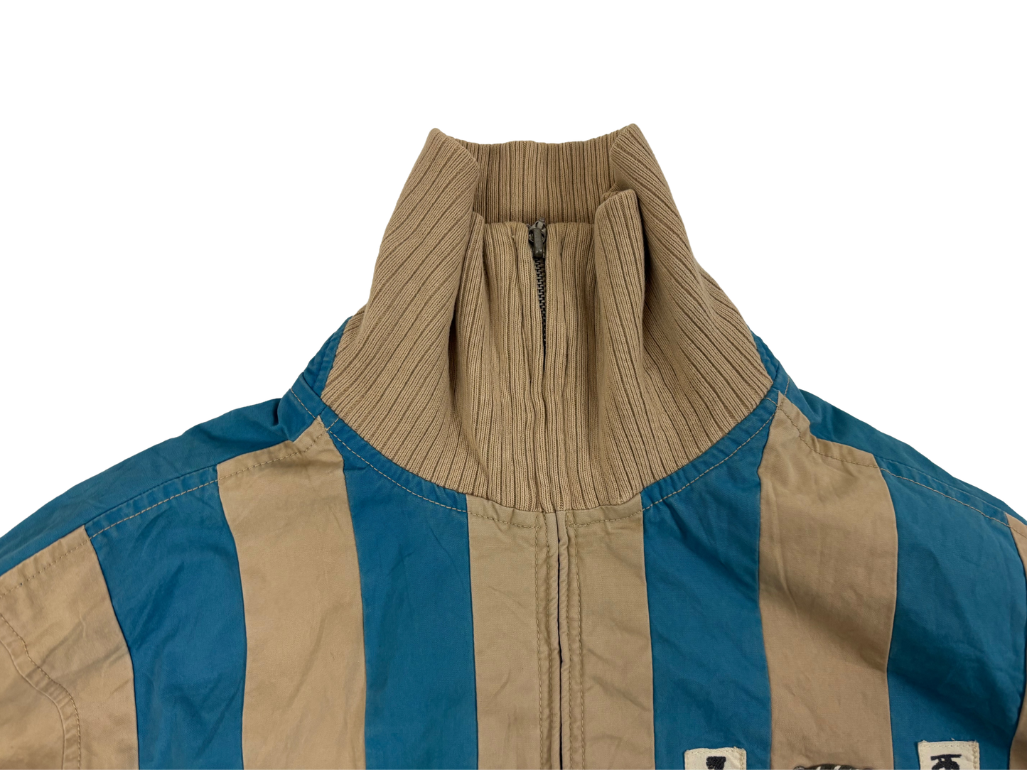 Diesel Beige & Blue Striped High Neck Jacket
