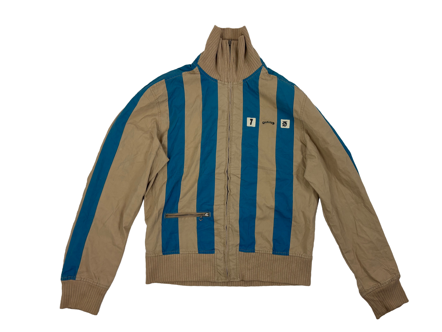 Diesel Beige & Blue Striped High Neck Jacket