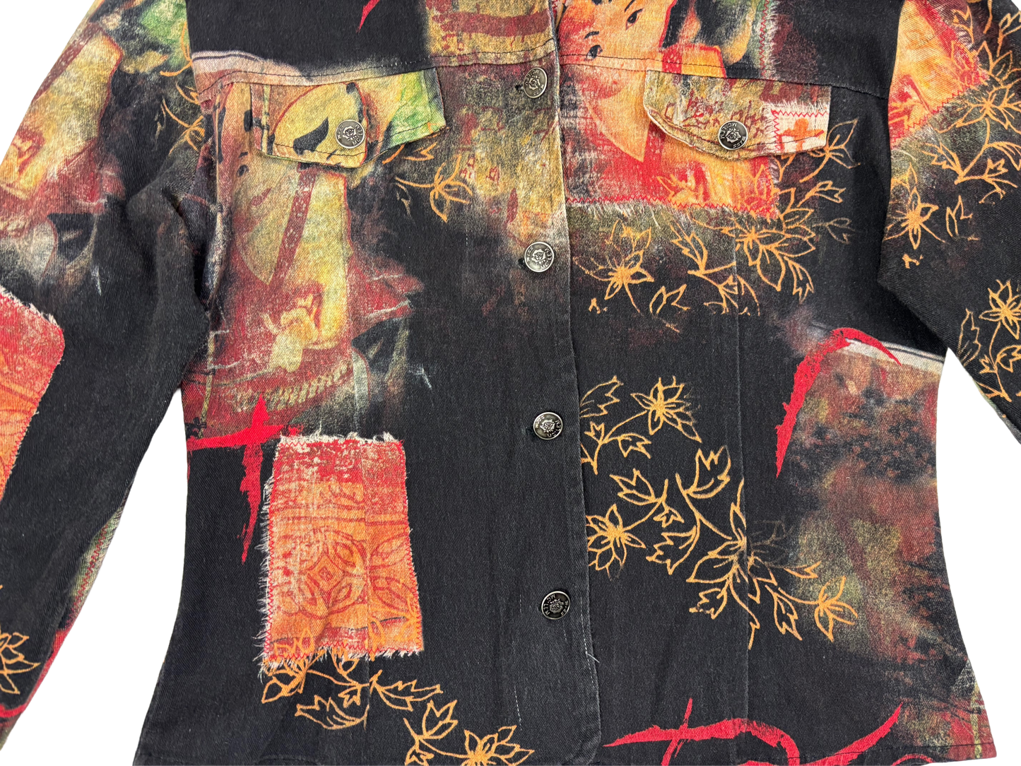 Oriental Print Denim Jacket – Patchwork Statement Piece