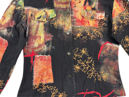Oriental Print Denim Jacket – Patchwork Statement Piece