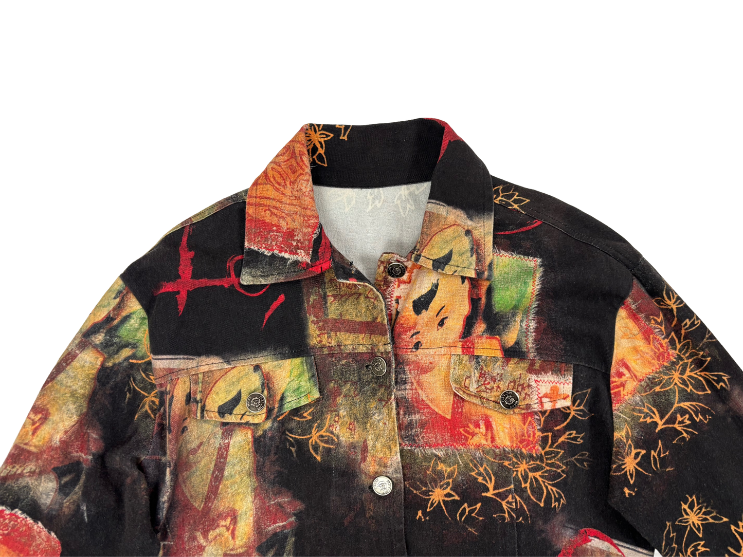 Oriental Print Denim Jacket – Patchwork Statement Piece