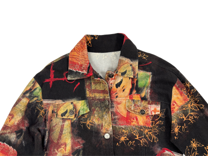 Oriental Print Denim Jacket – Patchwork Statement Piece