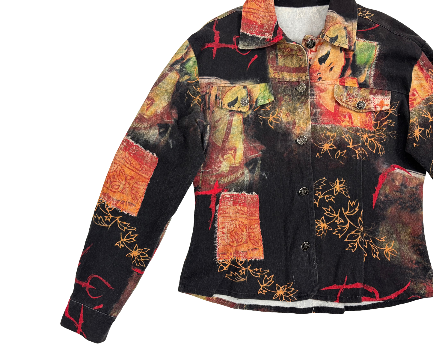 Oriental Print Denim Jacket – Patchwork Statement Piece