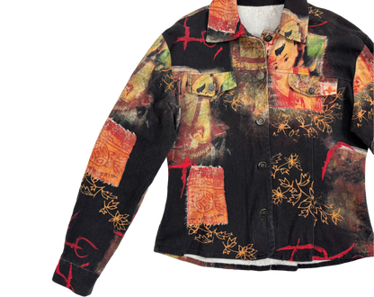 Oriental Print Denim Jacket – Patchwork Statement Piece