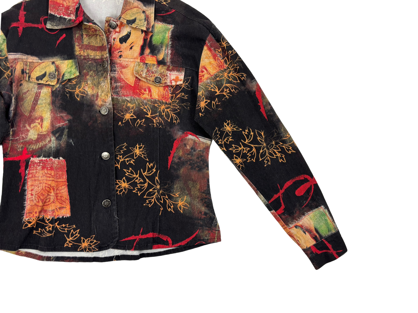Oriental Print Denim Jacket – Patchwork Statement Piece