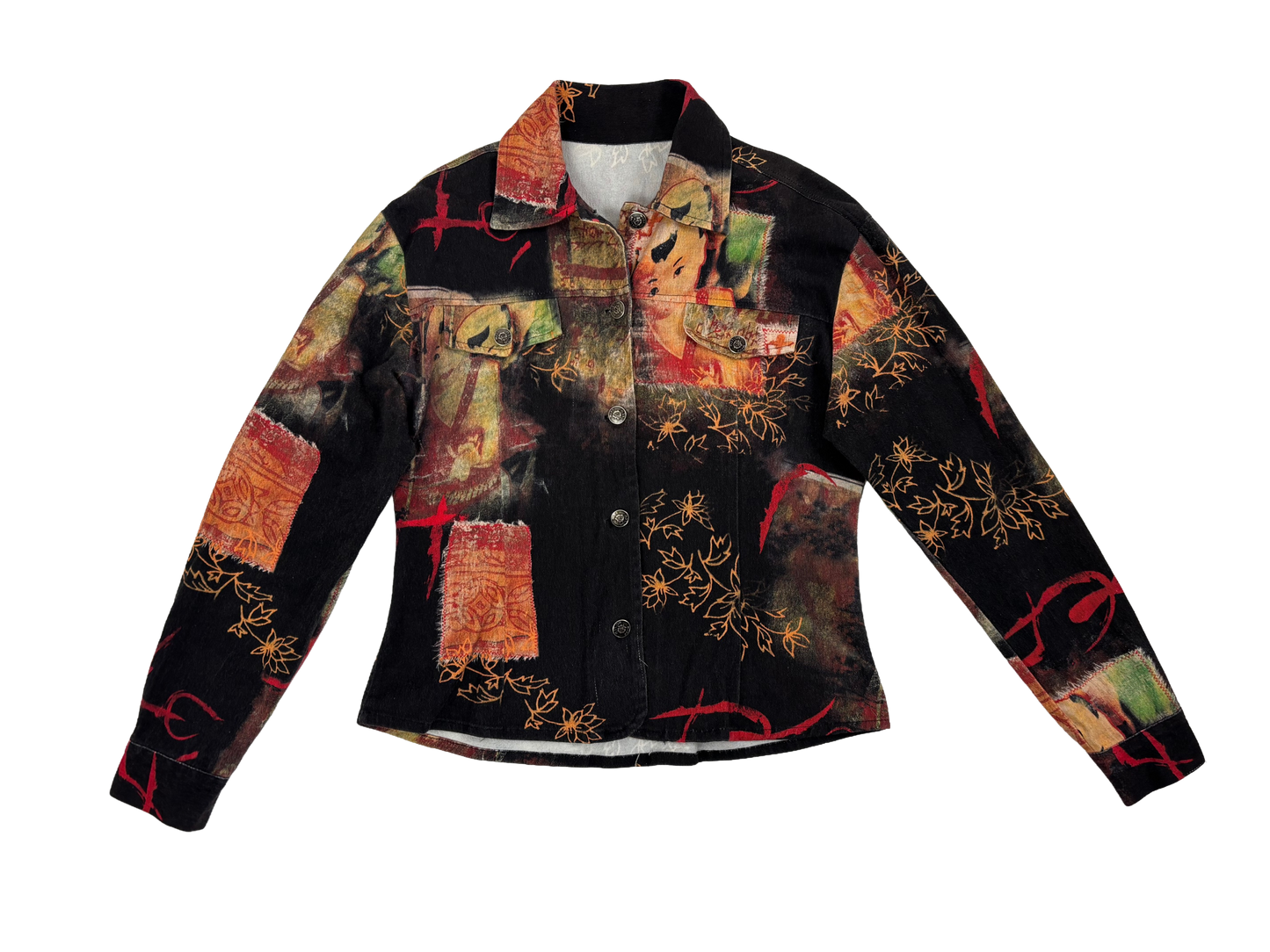 Oriental Print Denim Jacket – Patchwork Statement Piece