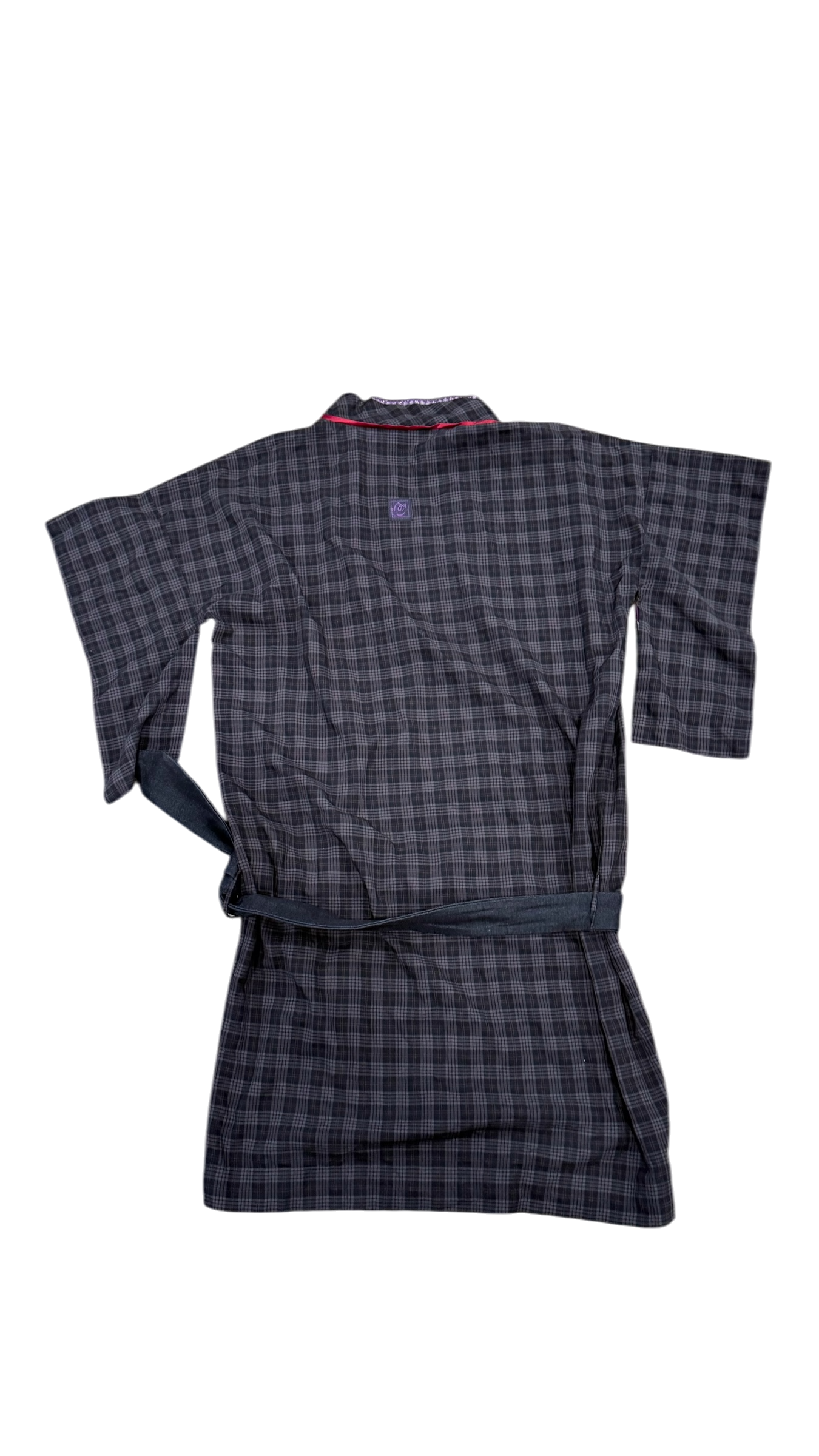 Plaid Asymmetric Kimono Mini Dress – Belted Japanese Style
