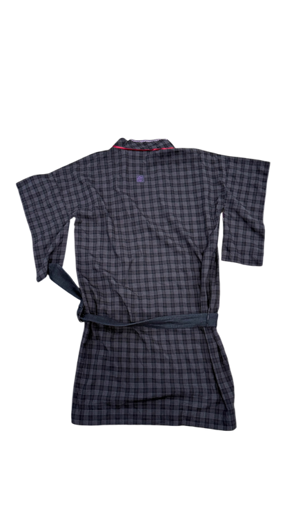 Plaid Asymmetric Kimono Mini Dress – Belted Japanese Style