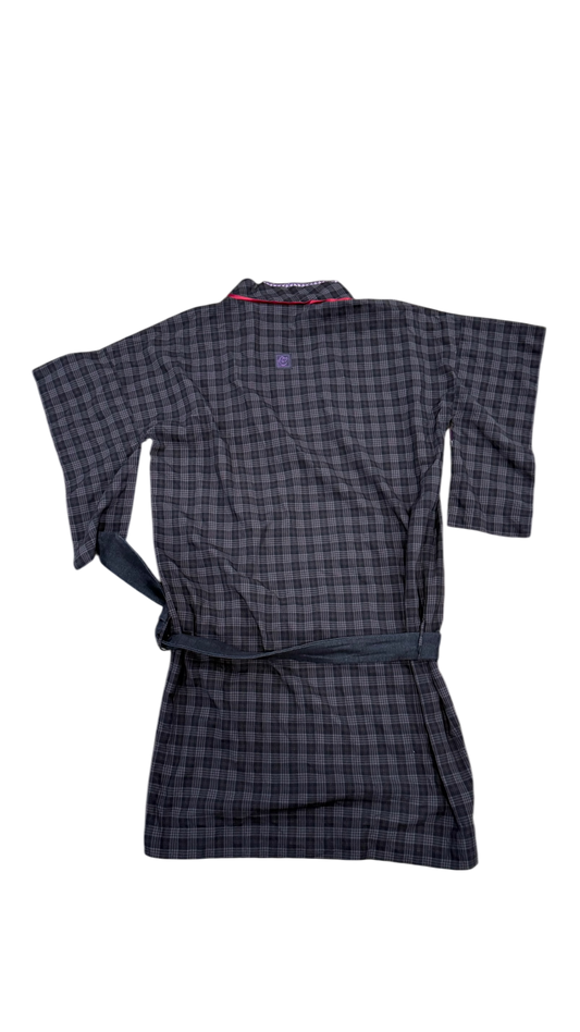 Plaid Asymmetric Kimono Mini Dress – Belted Japanese Style