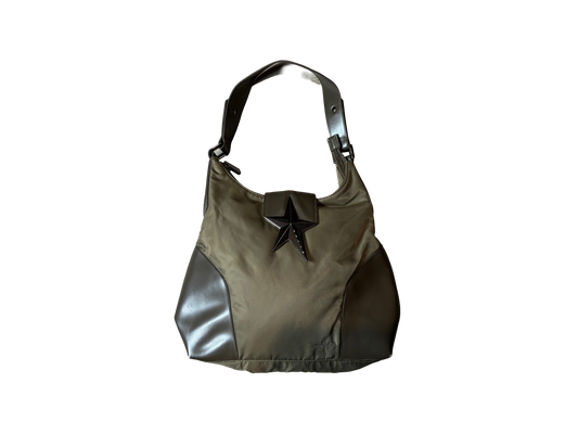 Thierry Mugler Military Green Canvas & Leather Star Buckle Bag