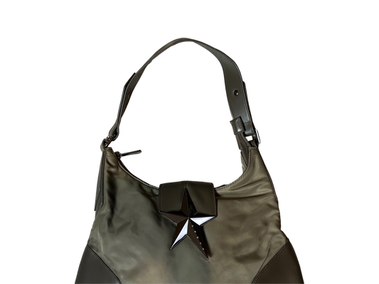 Thierry Mugler Military Green Canvas & Leather Star Buckle Bag