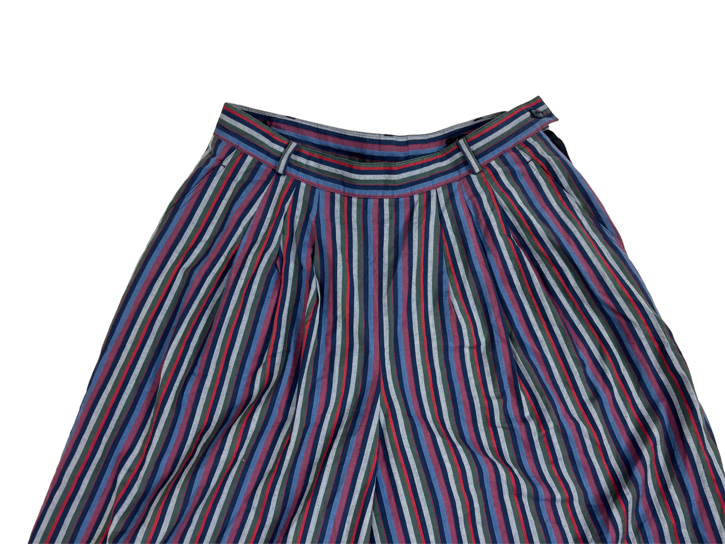 Multicolor Striped Wide-Leg Midi Trousers