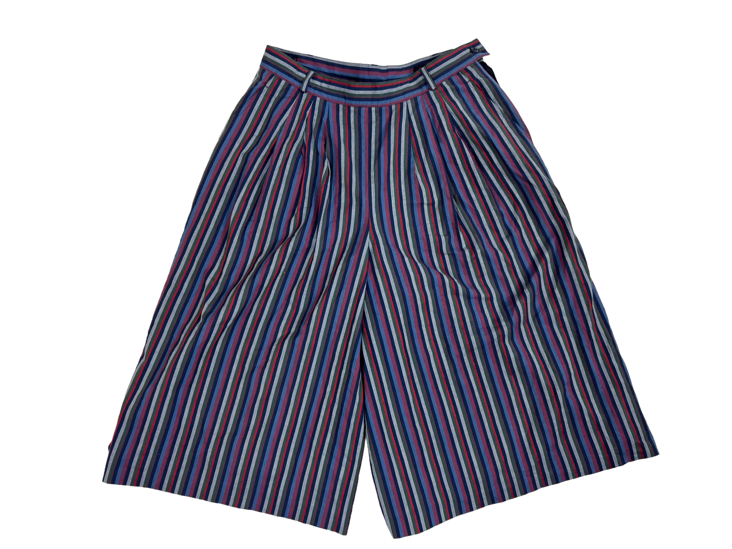 Multicolor Striped Wide-Leg Midi Trousers