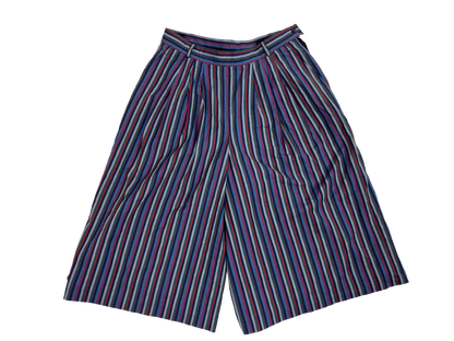 Multicolor Striped Wide-Leg Midi Trousers