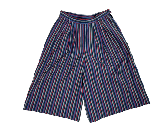 Multicolor Striped Wide-Leg Midi Trousers