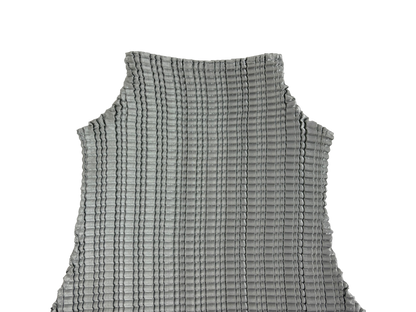 Silver Textured Pleated High Neck Top
