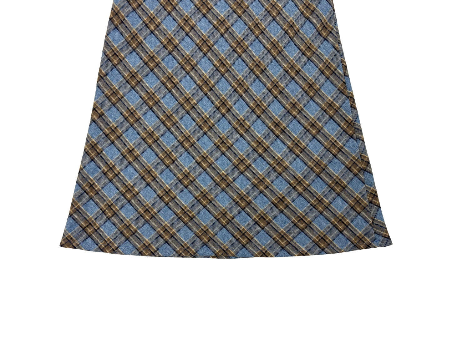 Blue & Green Plaid A-Line Midi Skirt – Soft Felt Texture