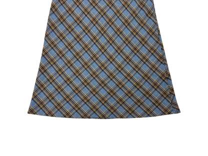 Blue & Green Plaid A-Line Midi Skirt – Soft Felt Texture