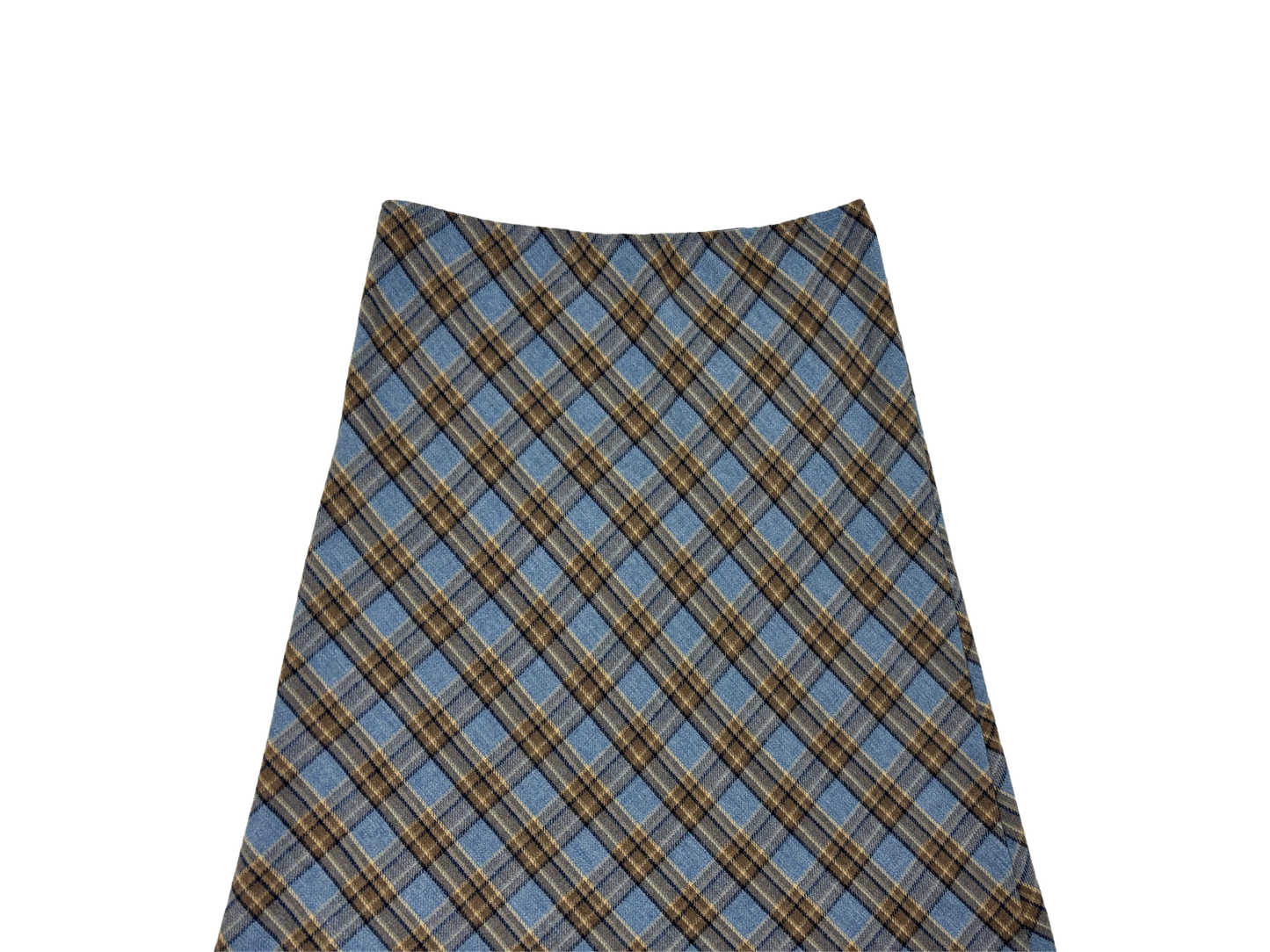Blue & Green Plaid A-Line Midi Skirt – Soft Felt Texture