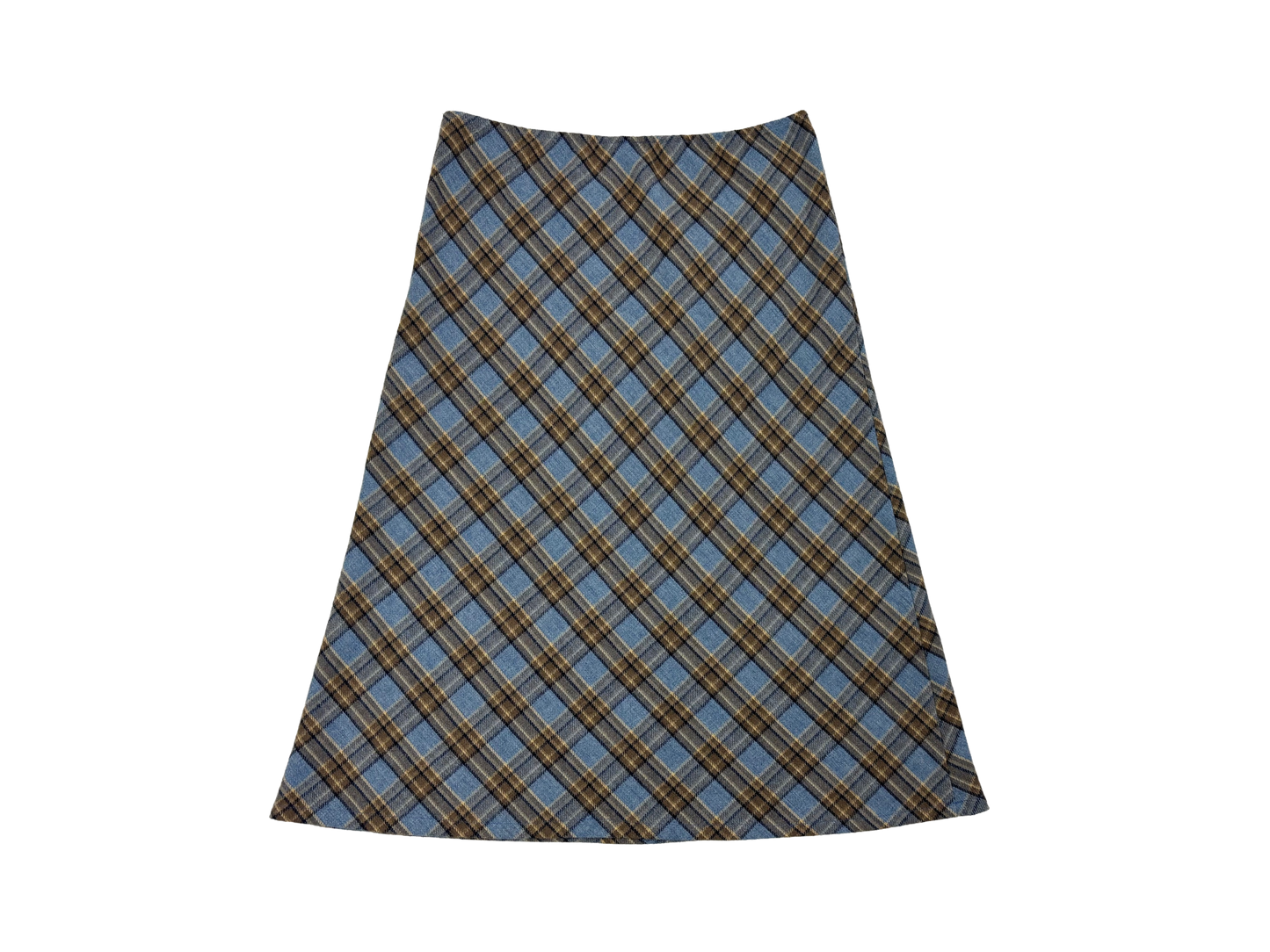 Blue & Green Plaid A-Line Midi Skirt – Soft Felt Texture