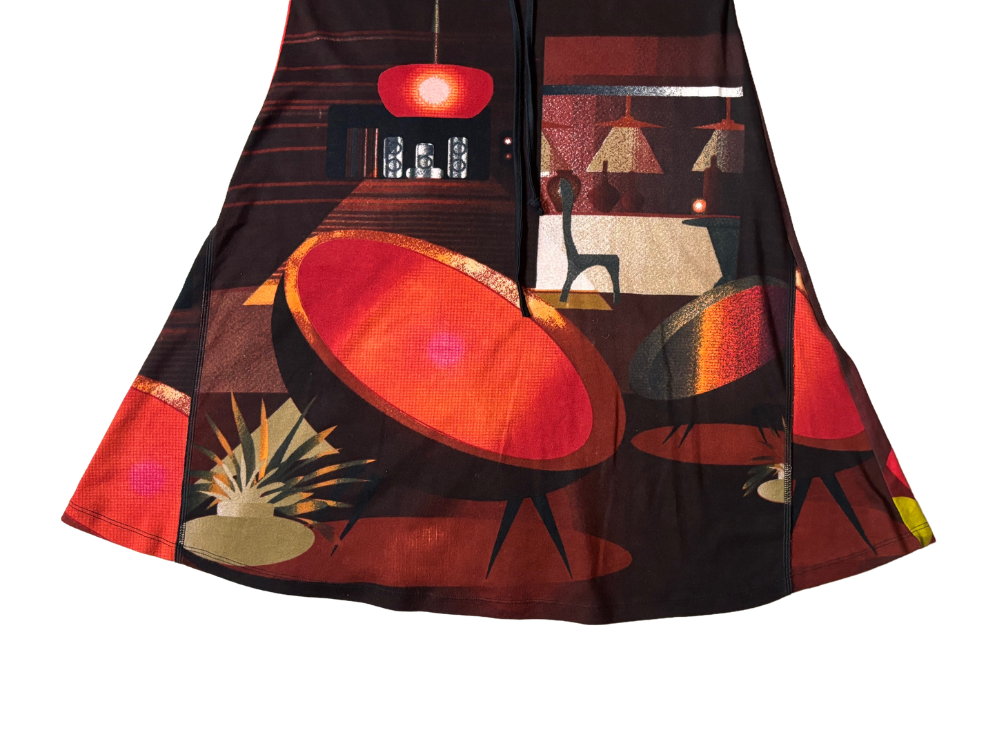 Abstract Print Cotton Midi Skirt with Tie Waist