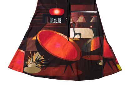 Abstract Print Cotton Midi Skirt with Tie Waist
