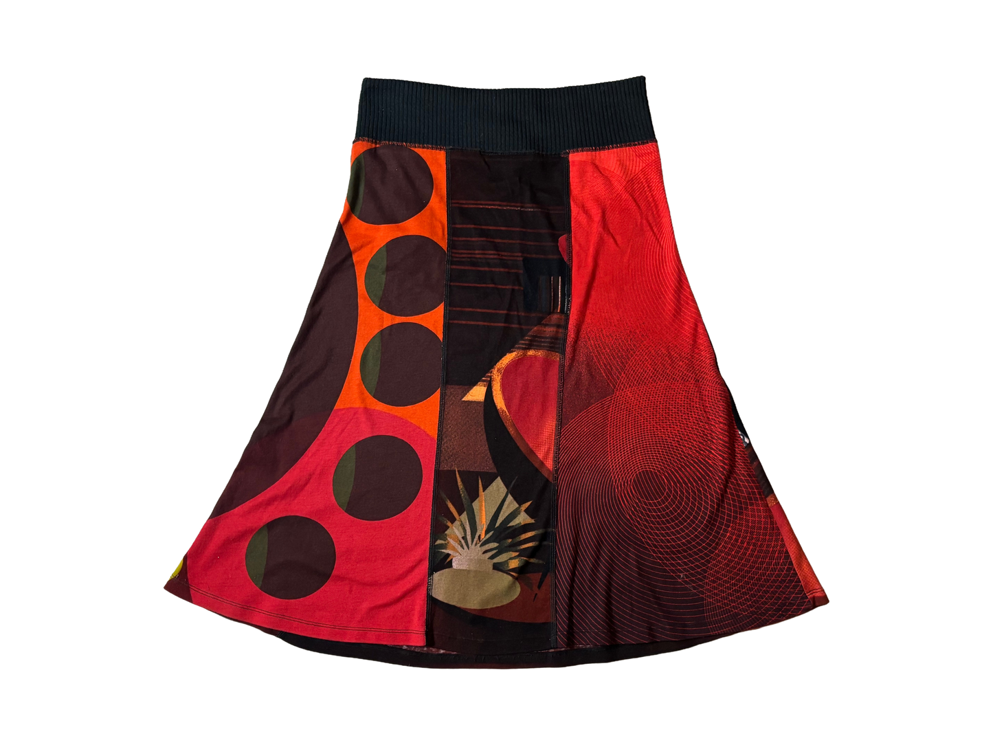 Abstract Print Cotton Midi Skirt with Tie Waist