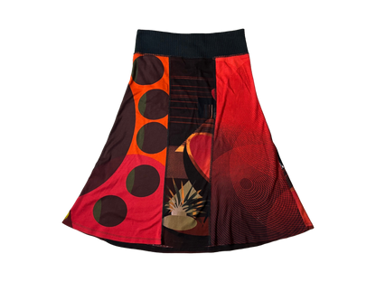 Abstract Print Cotton Midi Skirt with Tie Waist