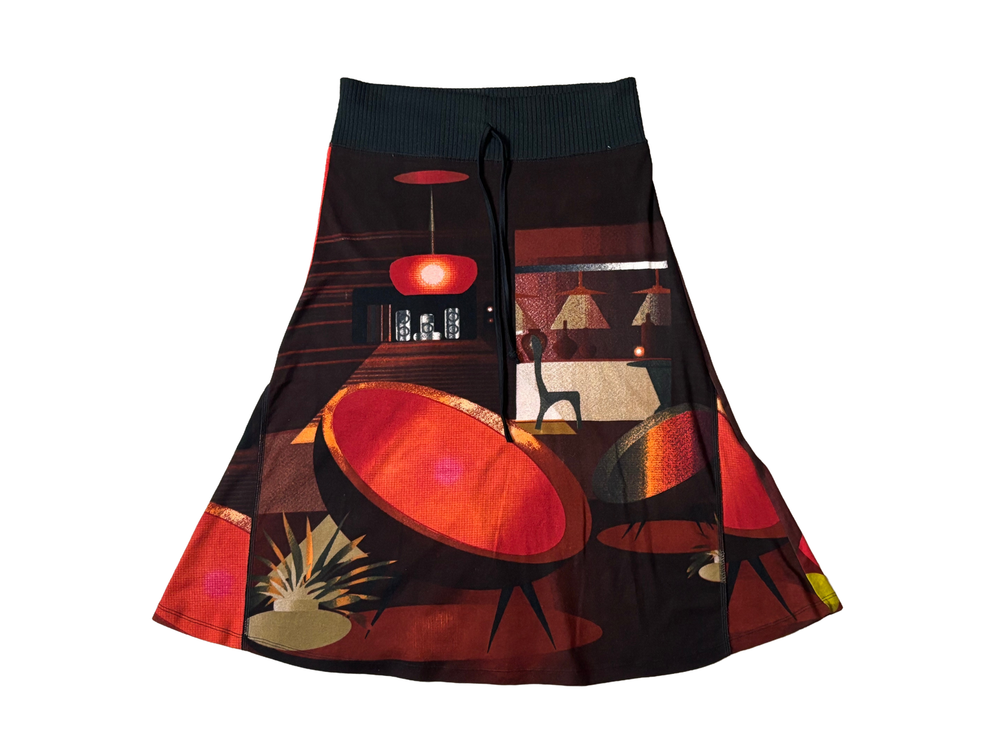 Abstract Print Cotton Midi Skirt with Tie Waist