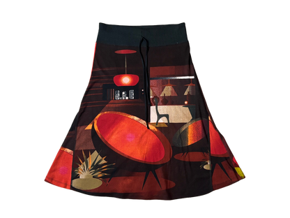 Abstract Print Cotton Midi Skirt with Tie Waist