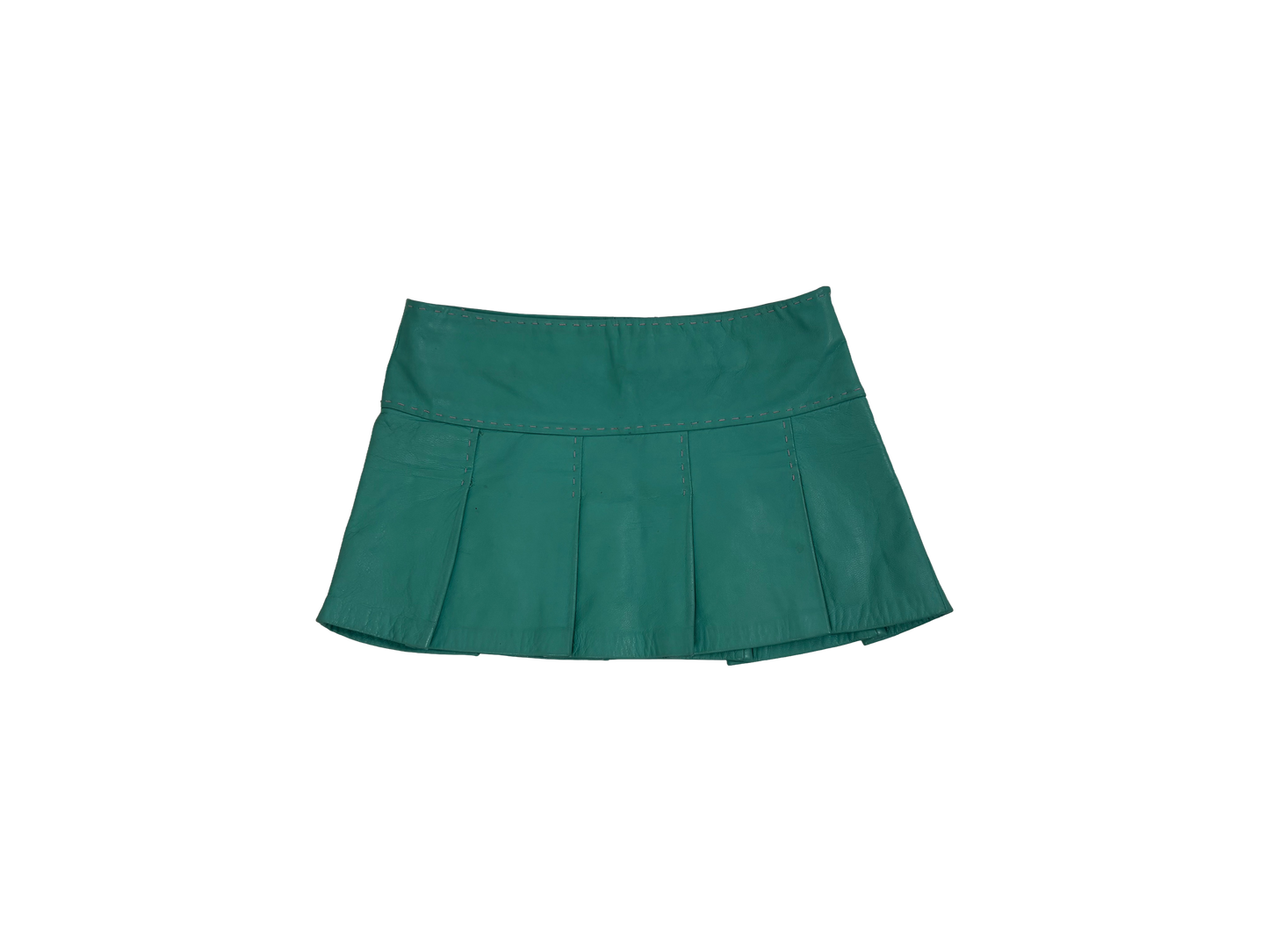 Turquoise Leather Pleated Mini Skirt