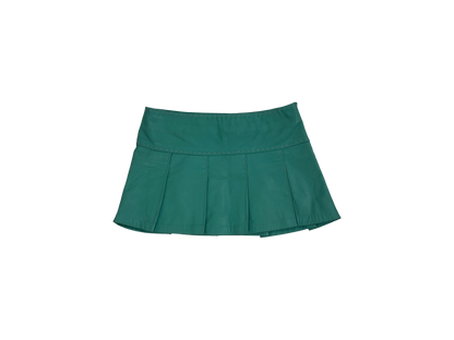 Turquoise Leather Pleated Mini Skirt