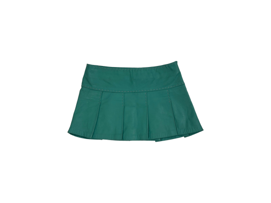 Turquoise Leather Pleated Mini Skirt