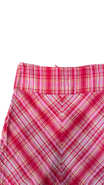 Pink Plaid Skirt – Low Rise Lace-Up