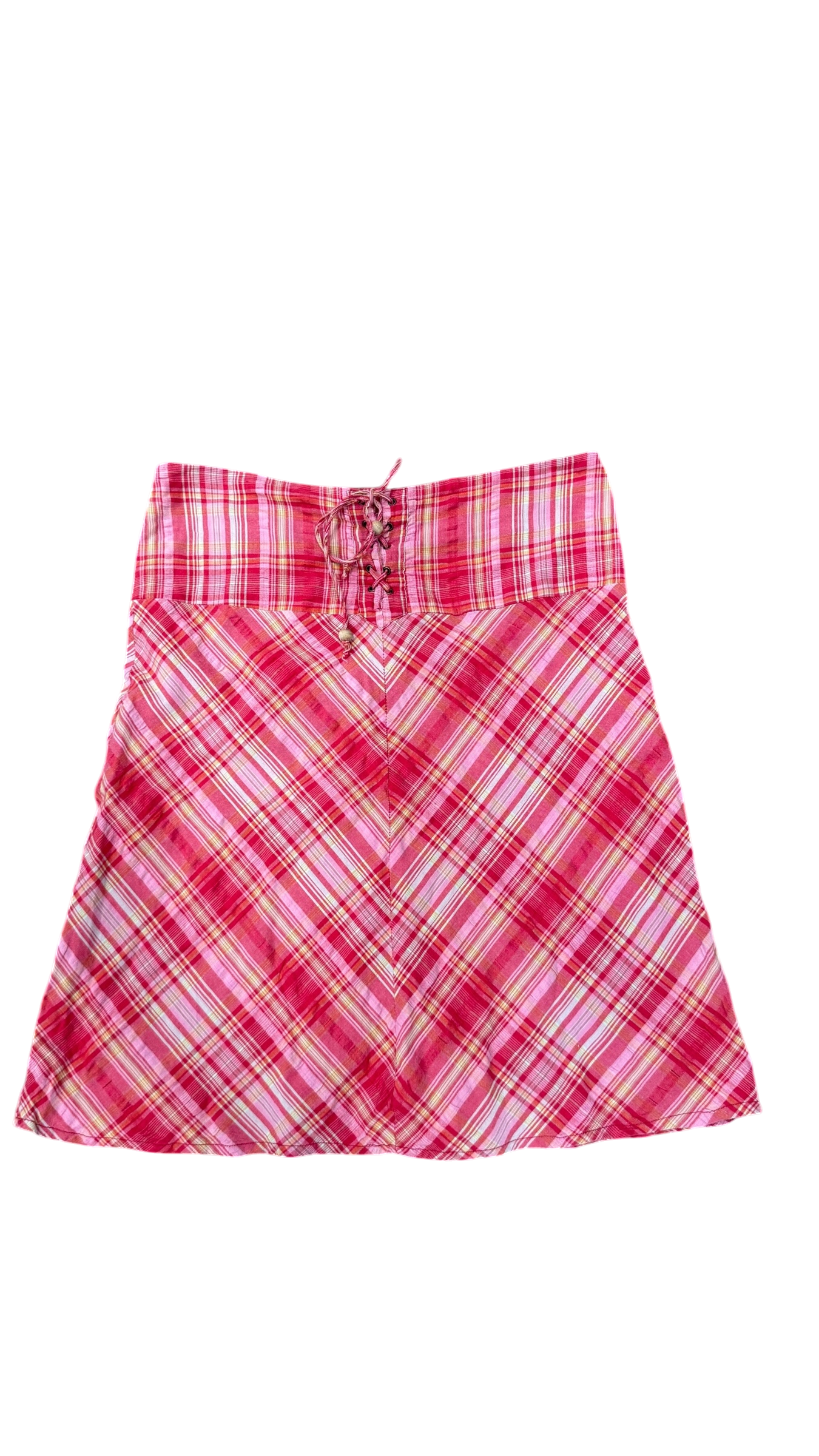 Pink Plaid Skirt – Low Rise Lace-Up