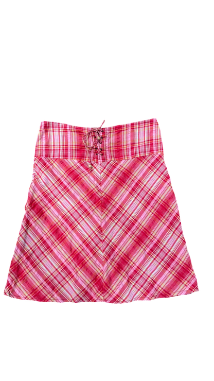 Pink Plaid Skirt – Low Rise Lace-Up