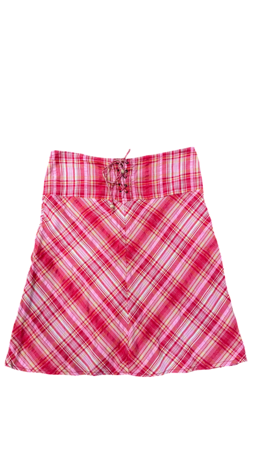 Pink Plaid Skirt – Low Rise Lace-Up
