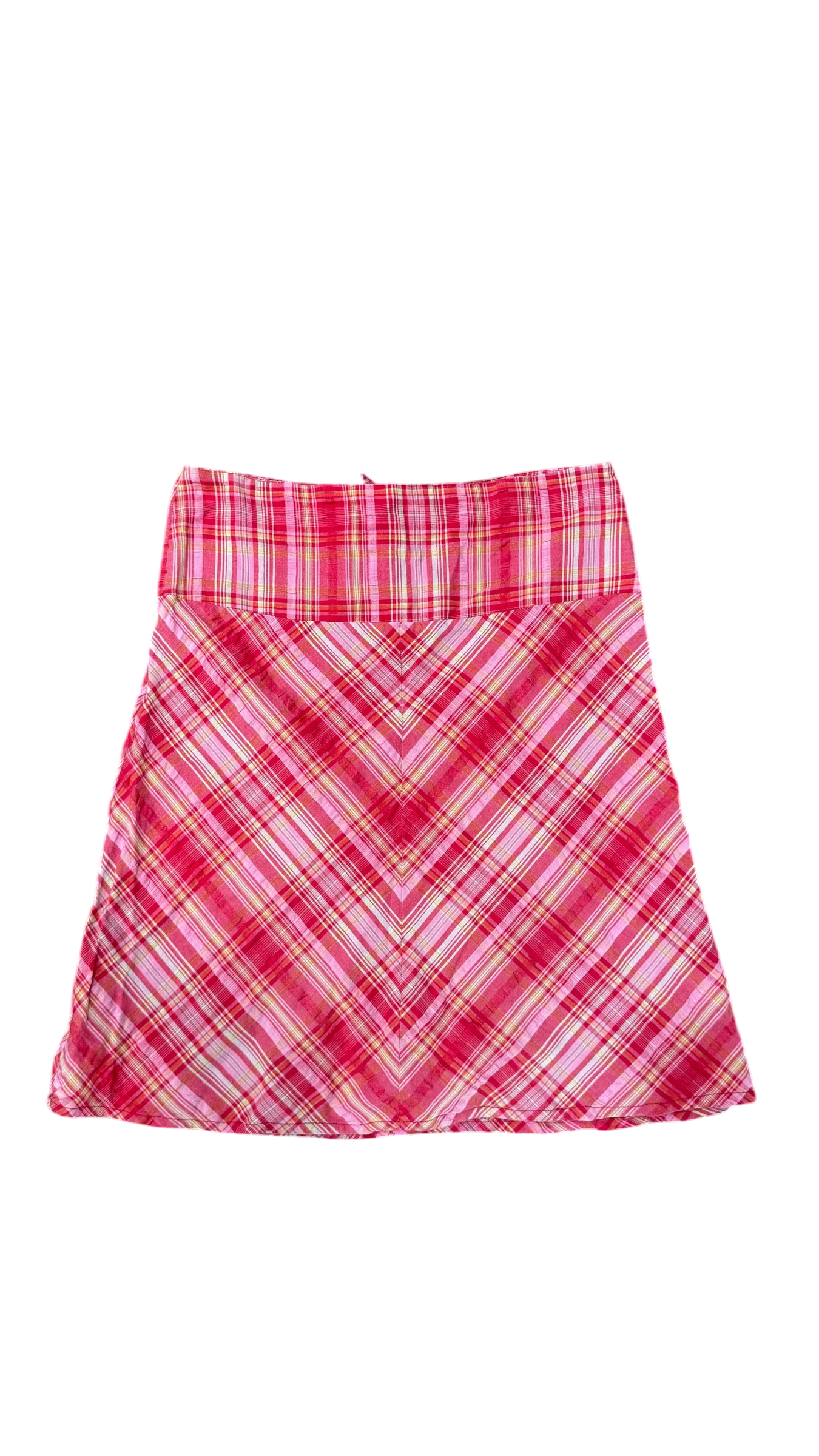Pink Plaid Skirt – Low Rise Lace-Up