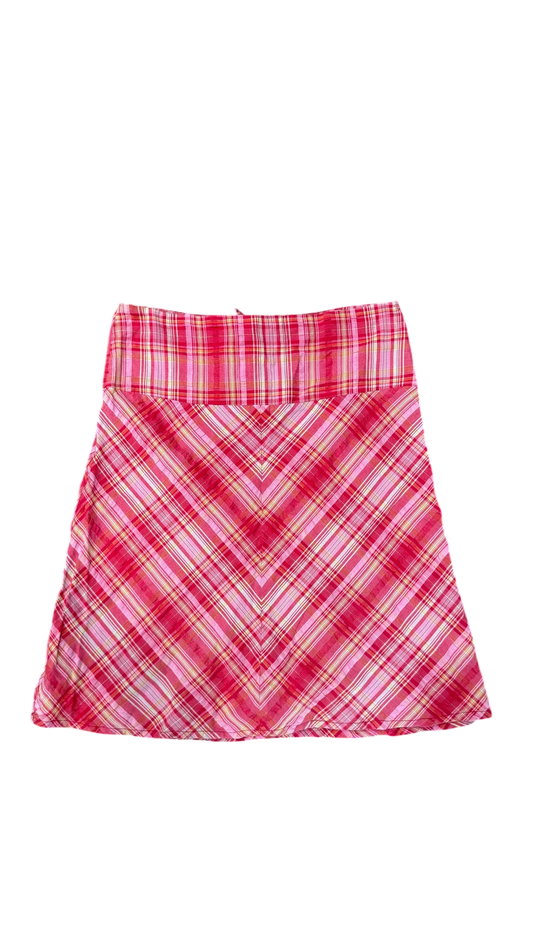 Pink Plaid Skirt – Low Rise Lace-Up