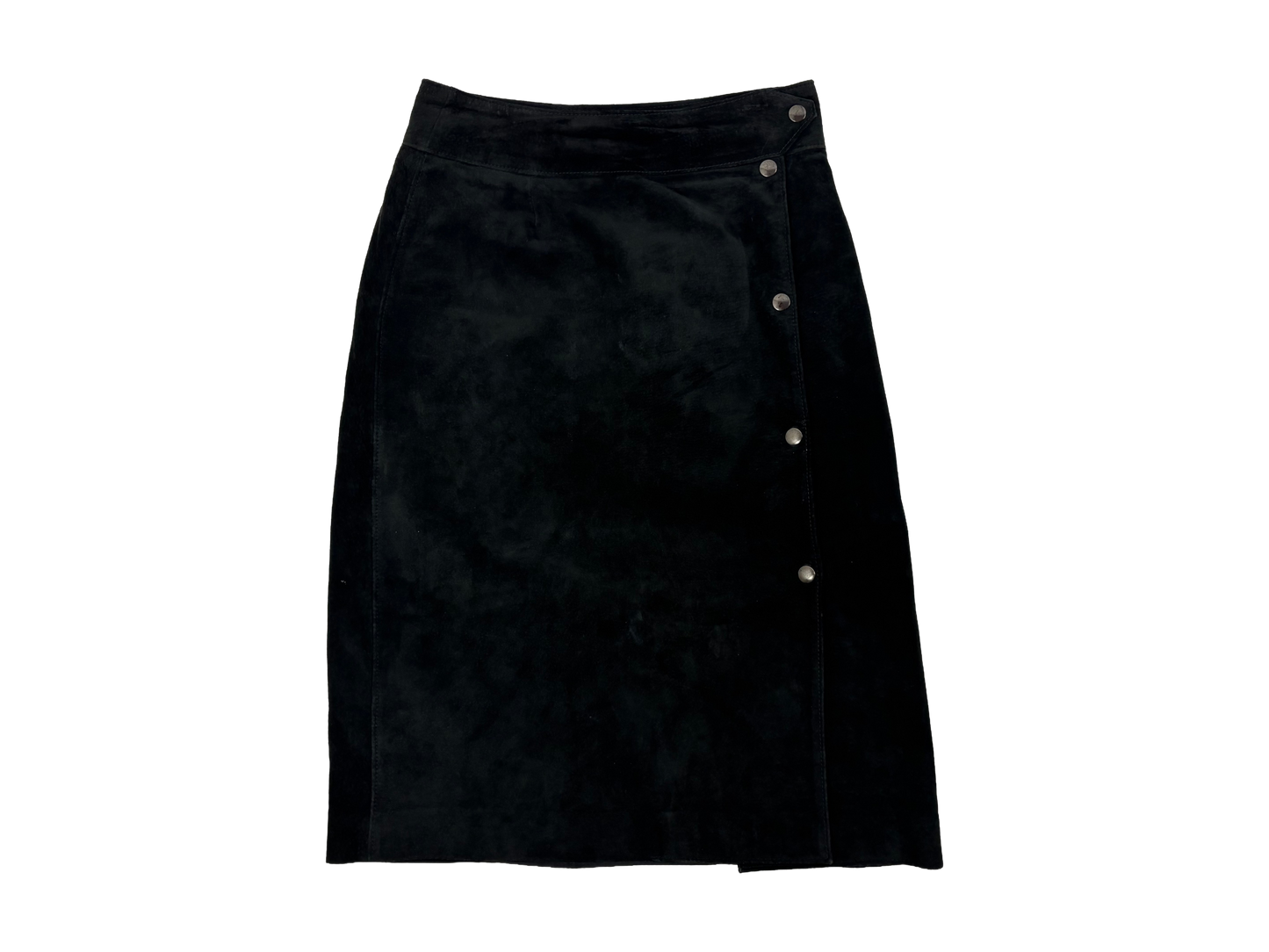 Black Velvet Structured Midi Skirt with Side Buttons