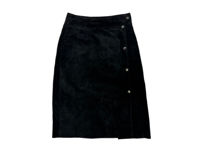 Black Velvet Structured Midi Skirt with Side Buttons