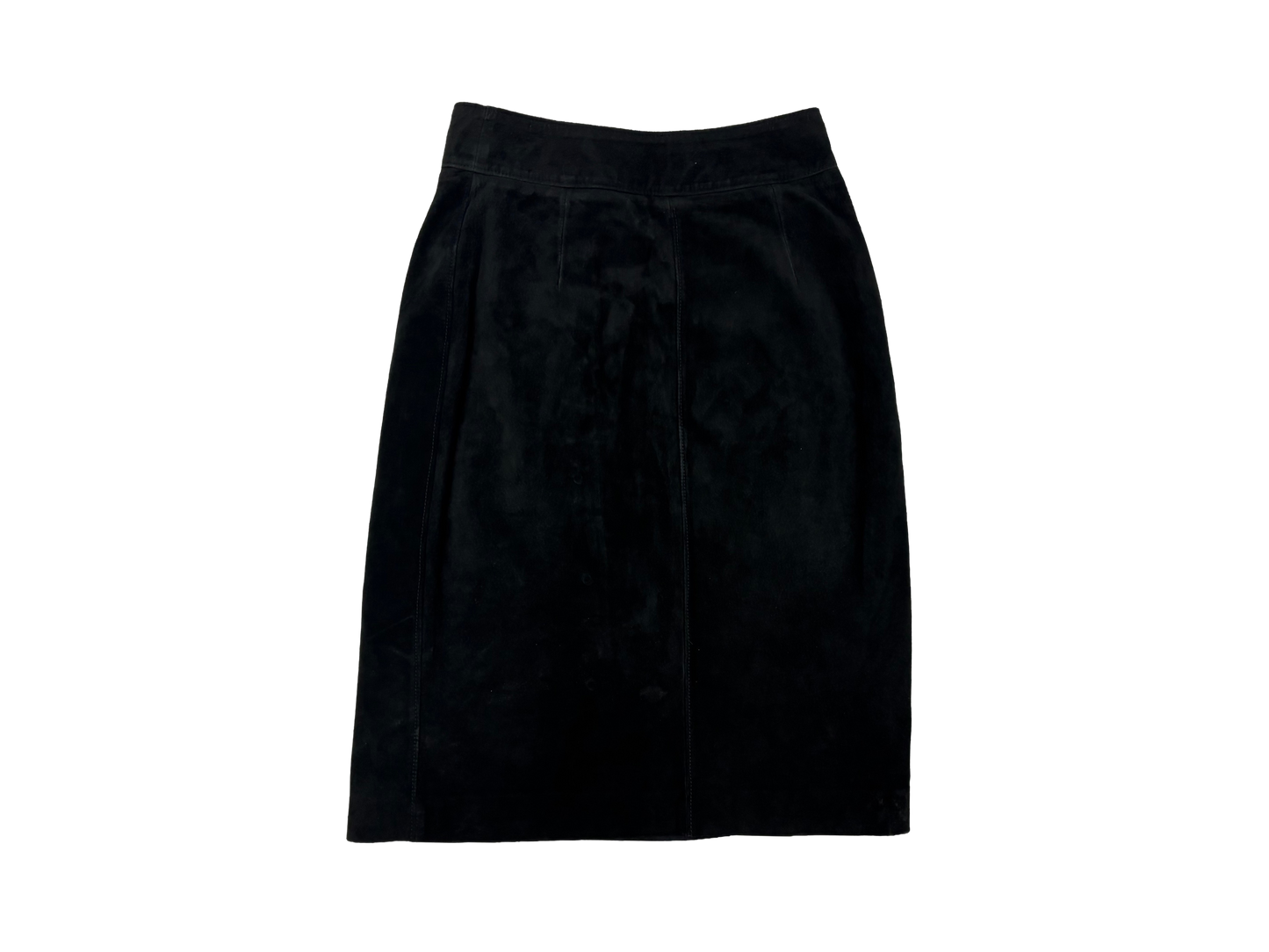 Black Velvet Structured Midi Skirt with Side Buttons