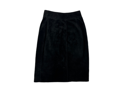 Black Velvet Structured Midi Skirt with Side Buttons